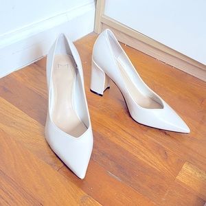 White pointed toe block heel pumps Marc Fisher Josley